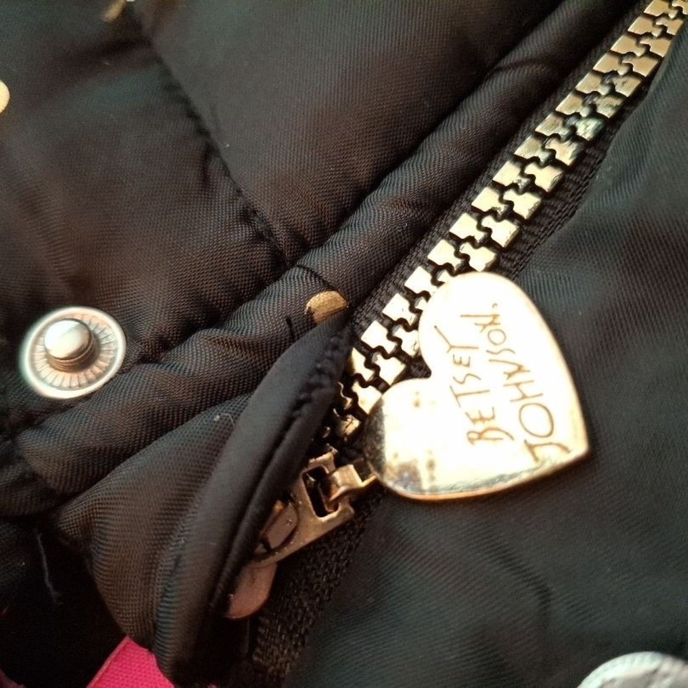 3/$15 Betsey Johnson Sz 6 Girls Black Gold Hooded Quilted‎ Stars Puffer Jacket - Picture 8 of 13